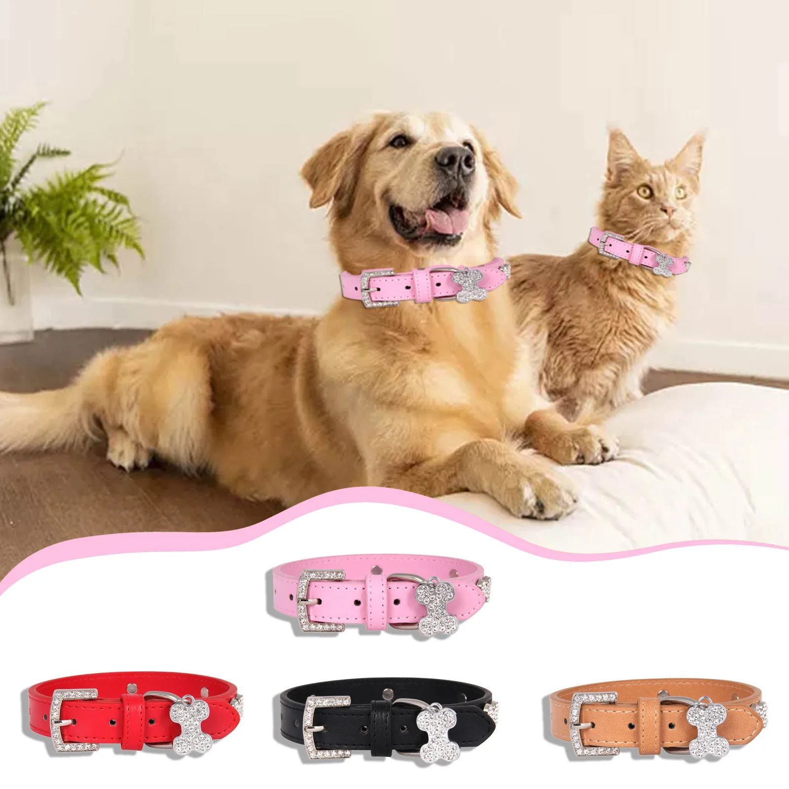 Light Bow Tie For Dogs Pet Bone Rhinestone Dog Collar Diamond Buckle Pet Leash Cat Collar New Years Bow Tie For Dogs