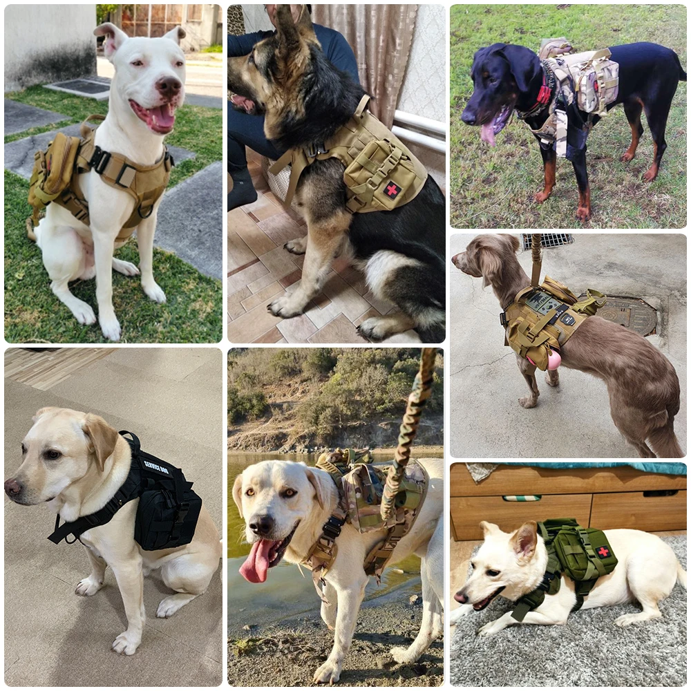 Military Large Dog Harness Collar Leash Bags Patches Set Pet Malinois Training Vests Tactical K9 Dogs Harnesses Accessories