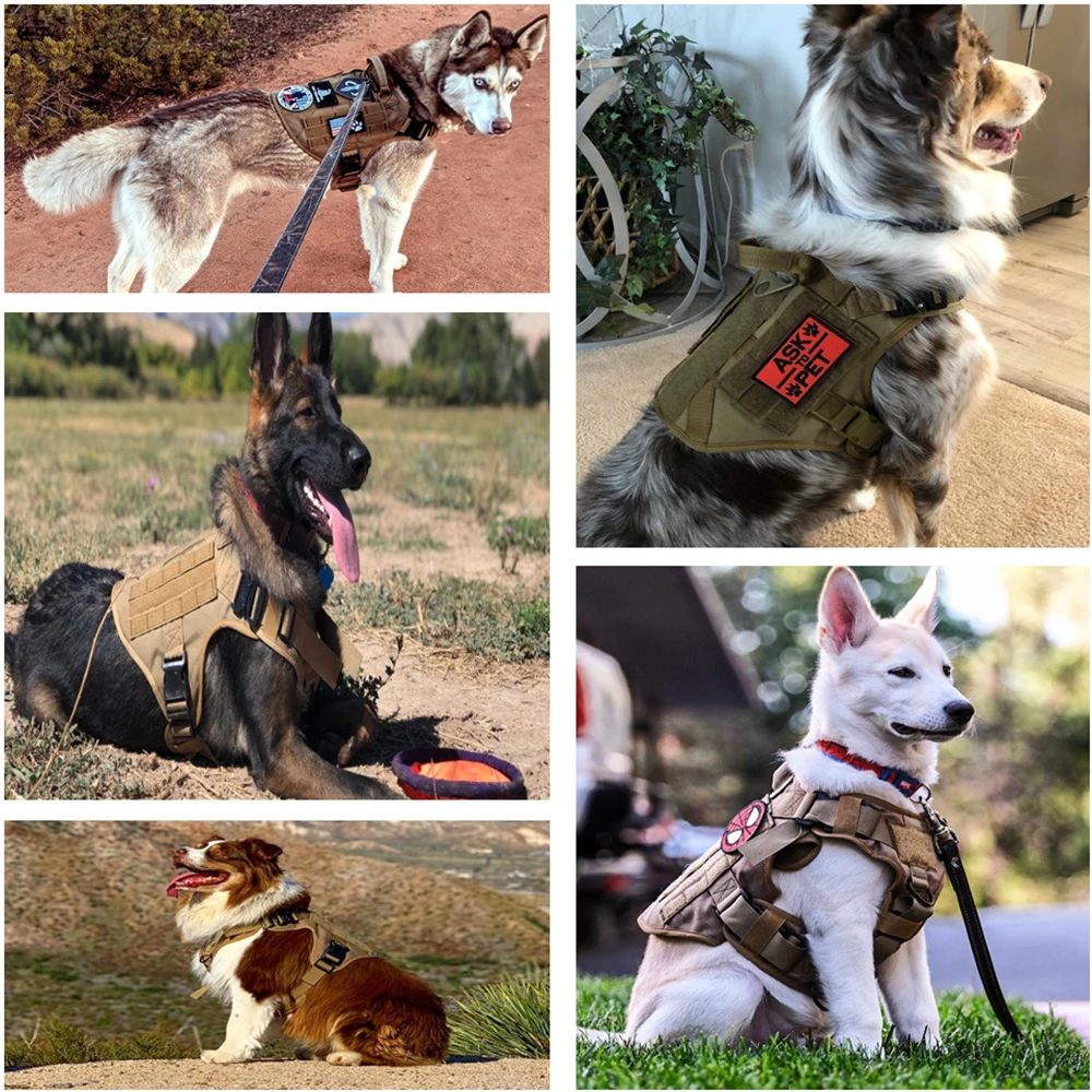 Military Large Dog Harness Collar Leash Bags Patches Set Pet Malinois Training Vests Tactical K9 Dogs Harnesses Accessories