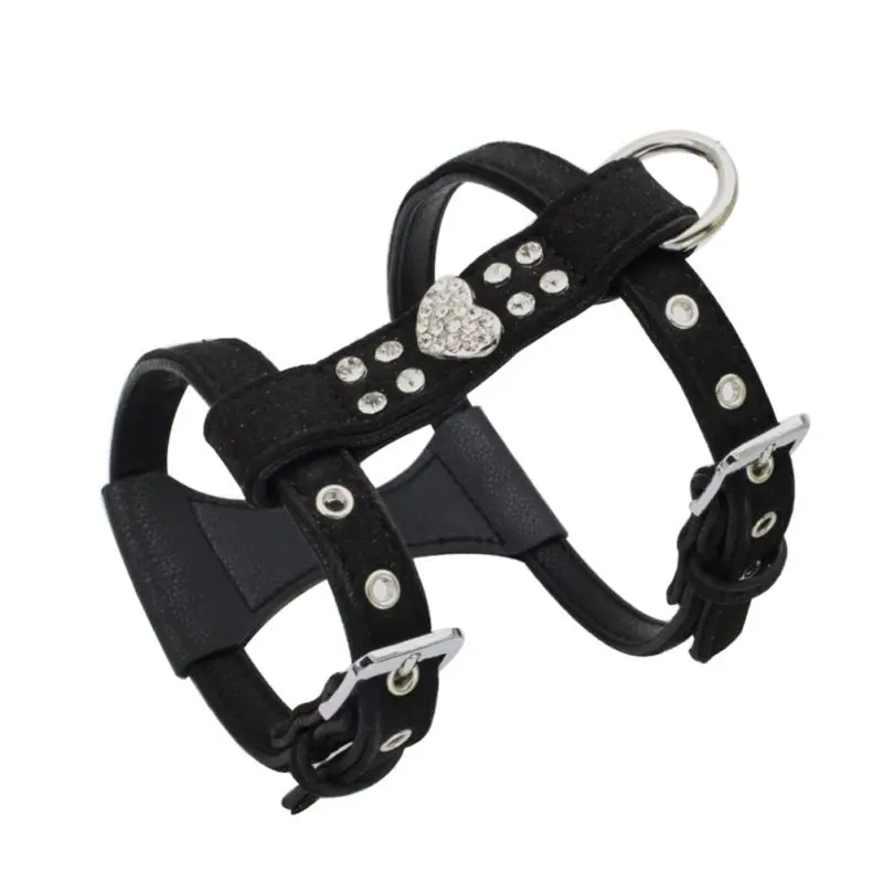 Pet Chest Strap Shining Rhinestone Heart design Vest Harnesses Dog Collar Small Dog Puppy Cat Leather Leash Pet Supplies