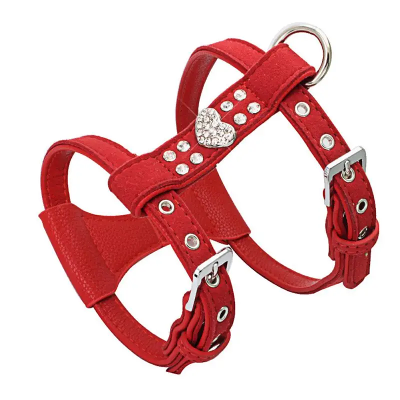 Pet Chest Strap Shining Rhinestone Heart design Vest Harnesses Dog Collar Small Dog Puppy Cat Leather Leash Pet Supplies