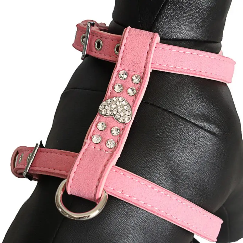 Pet Chest Strap Shining Rhinestone Heart design Vest Harnesses Dog Collar Small Dog Puppy Cat Leather Leash Pet Supplies