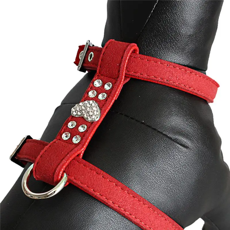 Pet Chest Strap Shining Rhinestone Heart design Vest Harnesses Dog Collar Small Dog Puppy Cat Leather Leash Pet Supplies