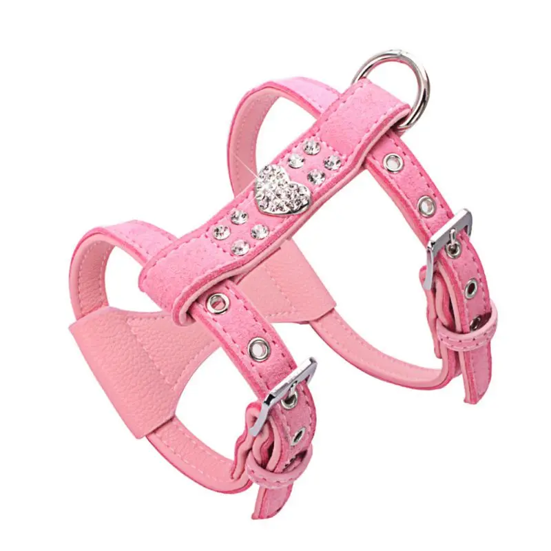 Pet Chest Strap Shining Rhinestone Heart design Vest Harnesses Dog Collar Small Dog Puppy Cat Leather Leash Pet Supplies