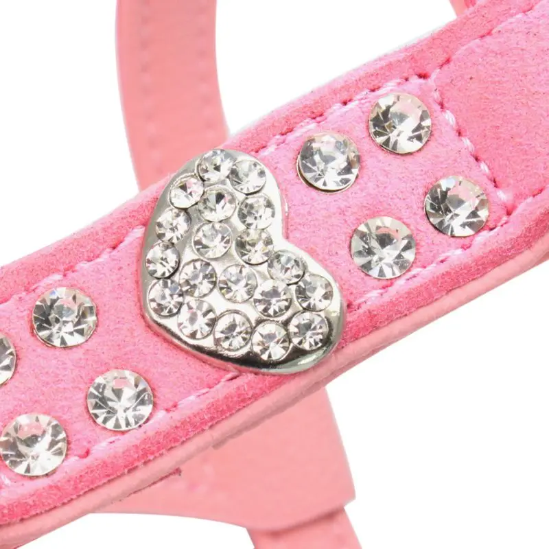 Pet Chest Strap Shining Rhinestone Heart design Vest Harnesses Dog Collar Small Dog Puppy Cat Leather Leash Pet Supplies