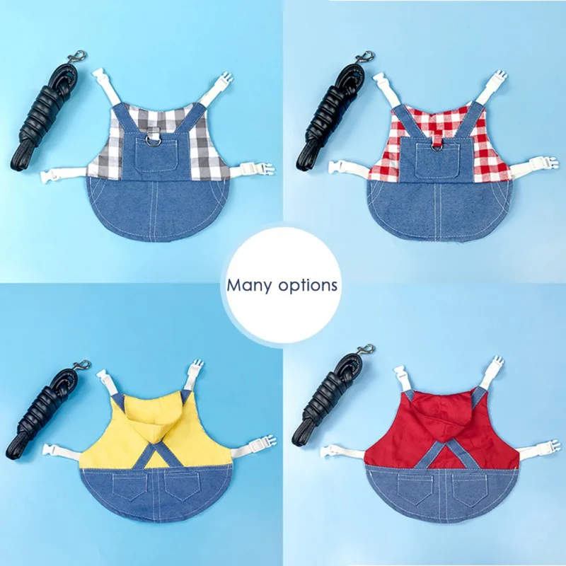 Rabbit Clothes Denim Jacket Coat Pet Small Animal Harness Leash Vest  Hat Set  Ferret Bunny Hamster Small Pet Supplies