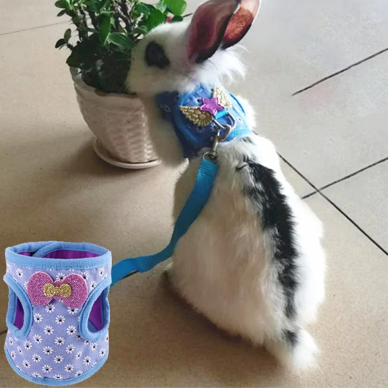 Adjustable Soft Harness with Leash for Rabbit Breathable Mesh Vest for Kitten Small Pets Holland Lop Bunny Walking Escape Proof