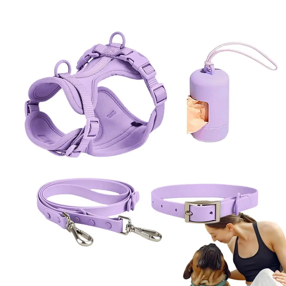 Dog Harness Set For Small Dogs No Pull For Medium Dogs Vest Harness With Lead Safety Collar Adjustable With Poop Bag Holder