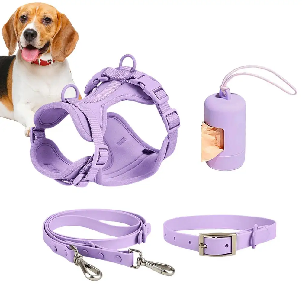 Dog Harness Set For Small Dogs No Pull For Medium Dogs Vest Harness With Lead Safety Collar Adjustable With Poop Bag Holder