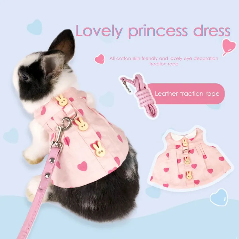 Cute Bunny Vest Hamster Harness Outdoor Leash Set Rabbit Clothing Skirt Pet Small Animal Clothes with Walking Traction Rope