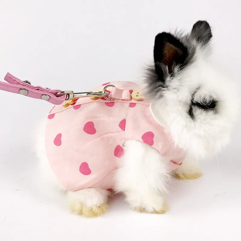 Cute Bunny Vest Hamster Harness Outdoor Leash Set Rabbit Clothing Skirt Pet Small Animal Clothes with Walking Traction Rope