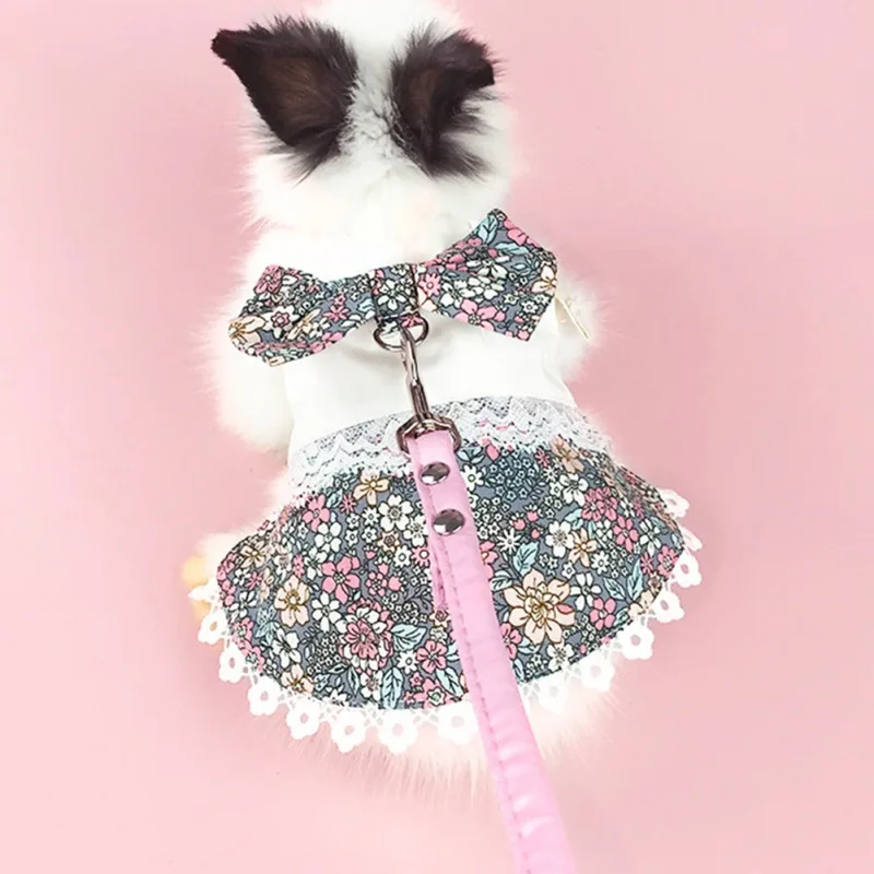 Cute Bunny Vest Hamster Harness Outdoor Leash Set Rabbit Clothing Skirt Pet Small Animal Clothes with Walking Traction Rope