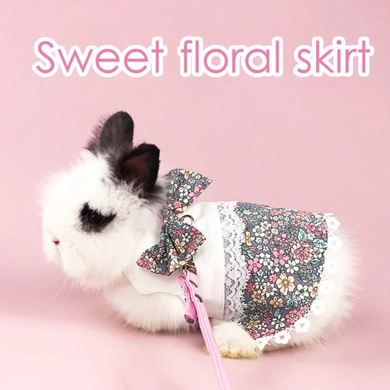 Cute Bunny Vest Hamster Harness Outdoor Leash Set Rabbit Clothing Skirt Pet Small Animal Clothes with Walking Traction Rope