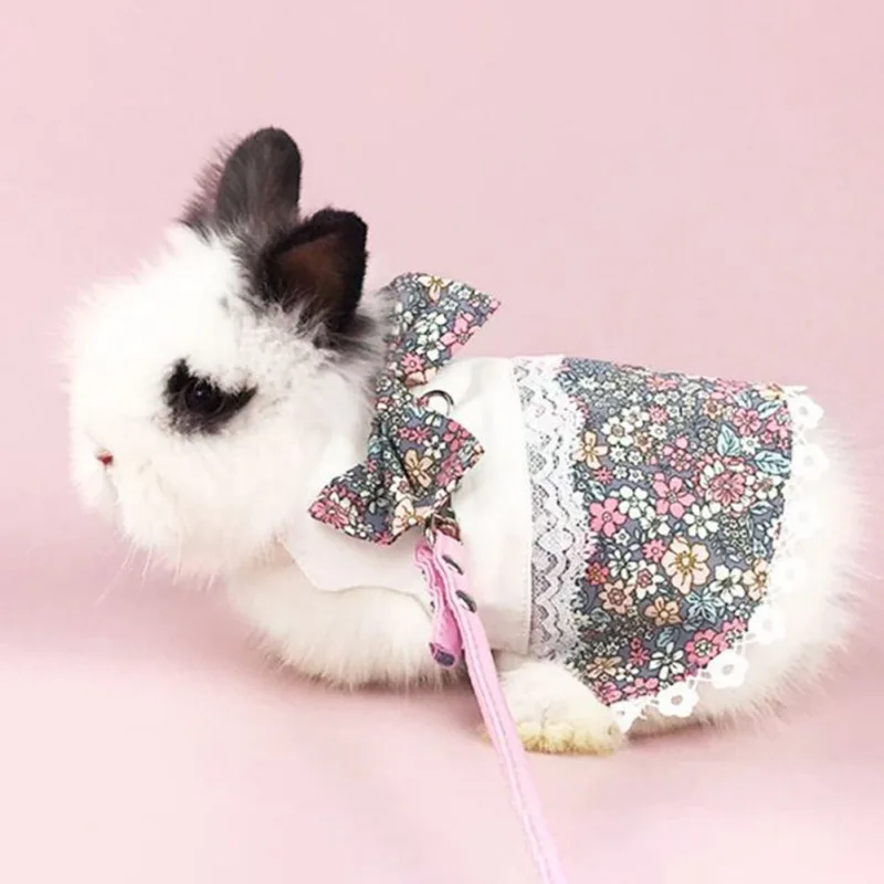 Cute Bunny Vest Hamster Harness Outdoor Leash Set Rabbit Clothing Skirt Pet Small Animal Clothes with Walking Traction Rope