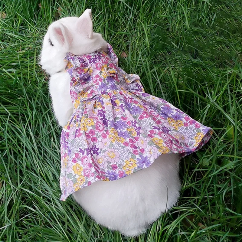 Cute Bunny Dress Pet Vest Accessories Outdoor Leash Rabbit Floral Harness Leash Set Clothes Harness For Rabbit Ferret Piggies