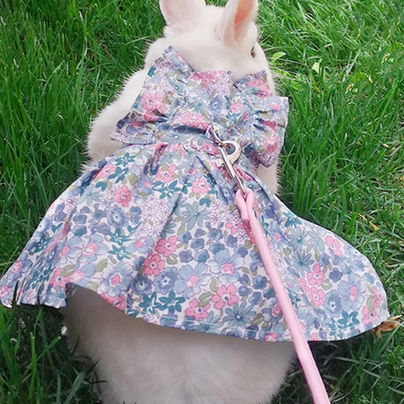 Cute Bunny Dress Pet Vest Accessories Outdoor Leash Rabbit Floral Harness Leash Set Clothes Harness For Rabbit Ferret Piggies