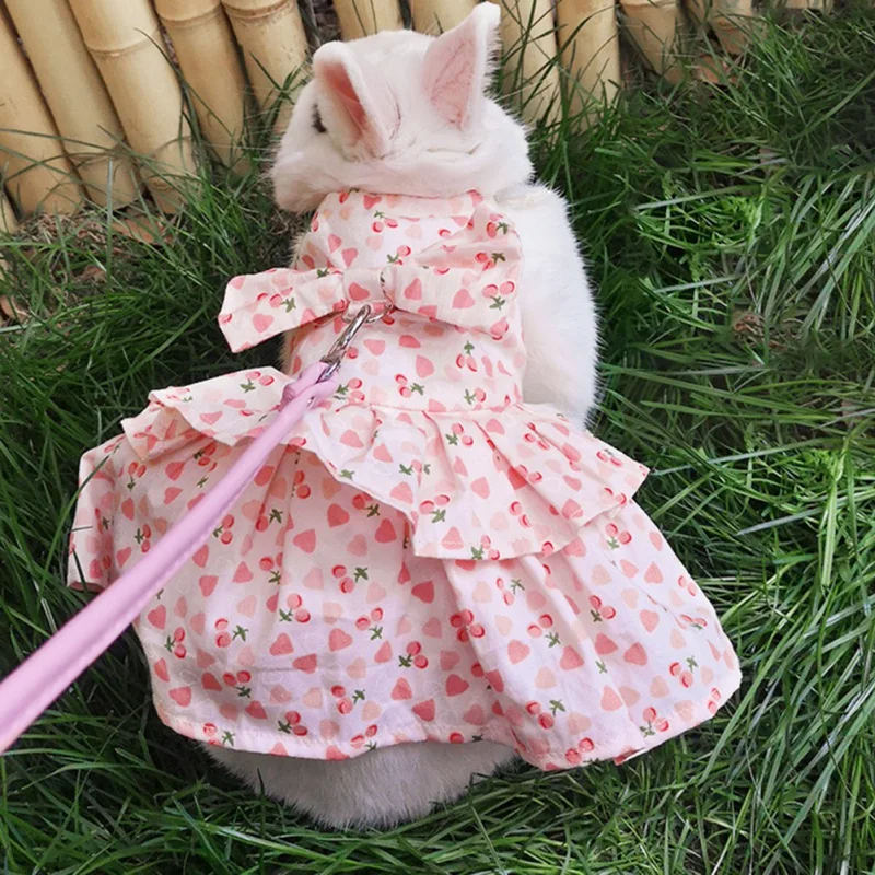 Cute Bunny Dress Pet Vest Accessories Outdoor Leash Rabbit Floral Harness Leash Set Clothes Harness For Rabbit Ferret Piggies