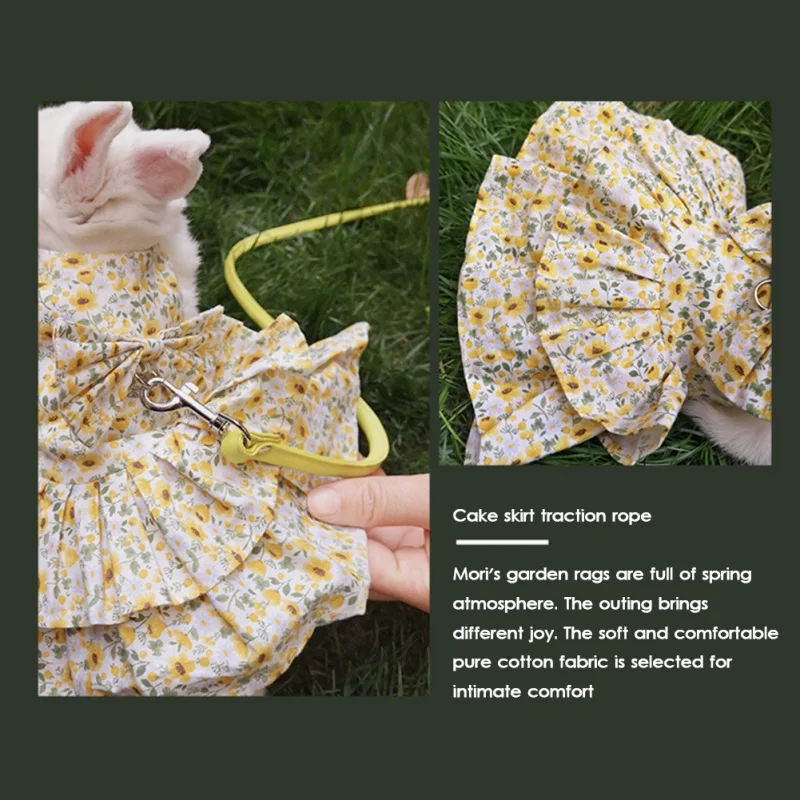 Small Animal Harness Vest Leash Set Soft Floral skirt Clothes Travel Chest Strap Rabbit Ferret Bunny Hamster Small Pet Supplies