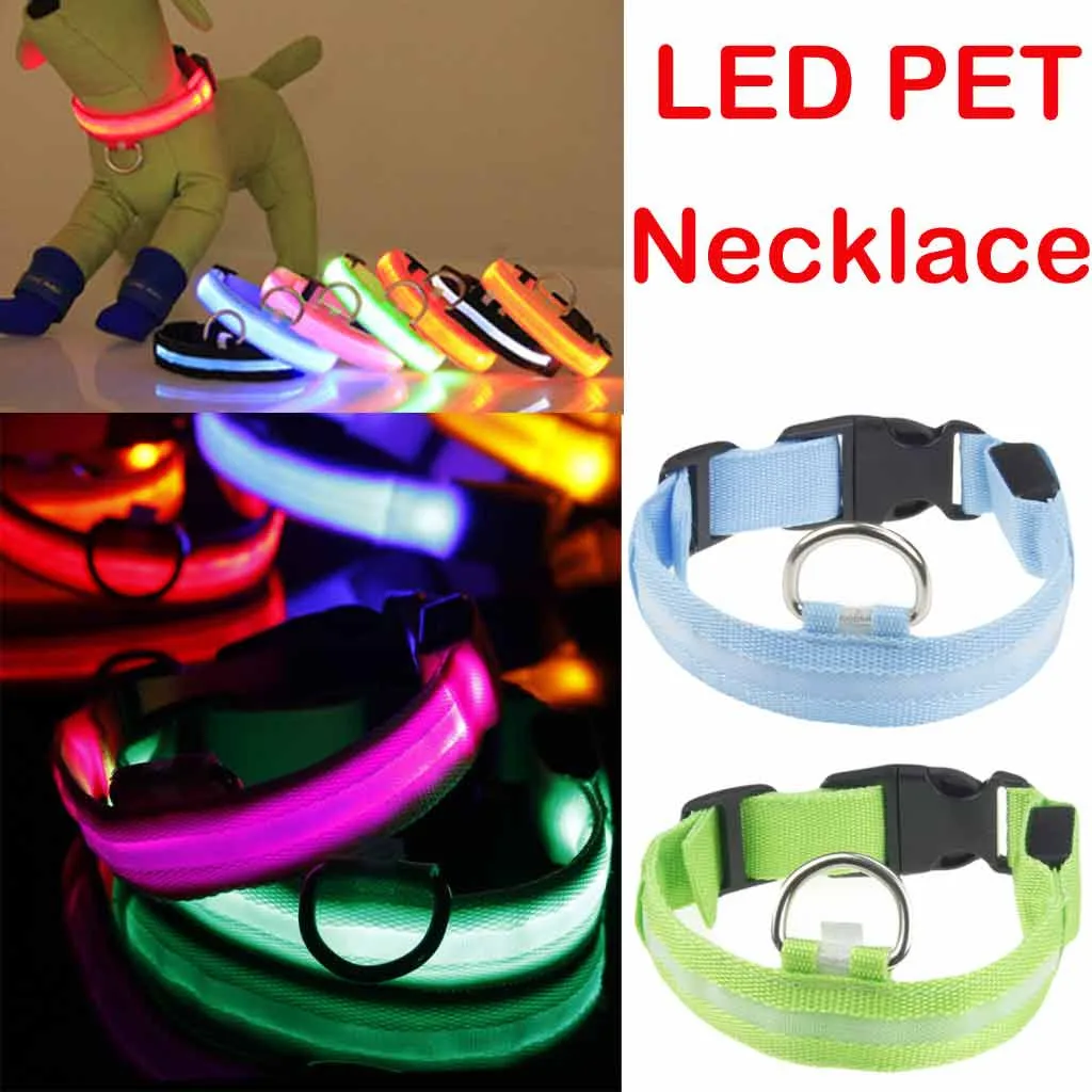 Nylon Led Night Safety Flashing Glow In The Dark Dog Leash Dogs Luminous Fluorescent Pet Dog Collar Ожерелье для животных