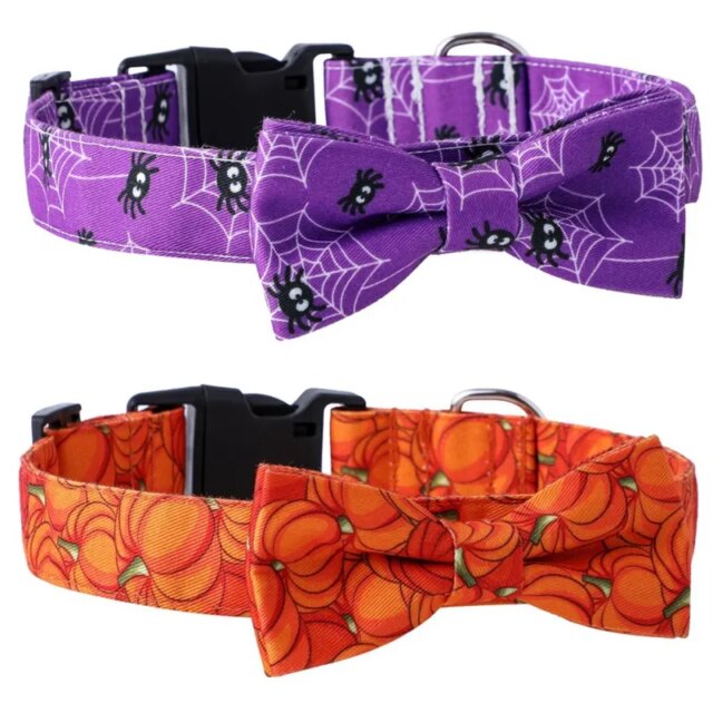 Halloween Cat Dog Collar Adjustable Safety Pet Pumpkin Printed Collar With Cute Breakaway Bow Tie And Bell For Kitten Puppy - Image 2