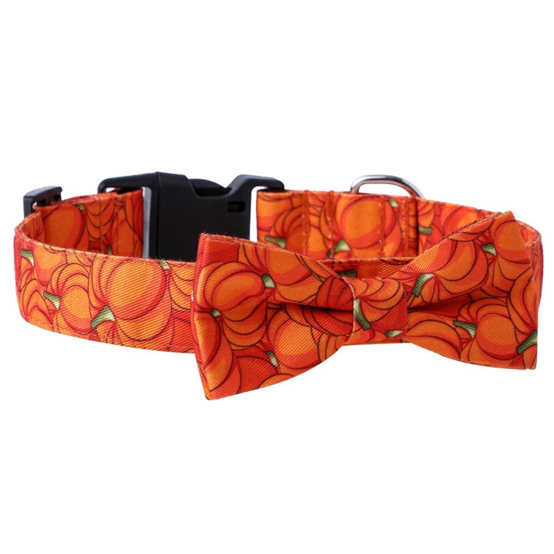 Halloween Cat Dog Collar Adjustable Safety Pet Pumpkin Printed Collar With Cute Breakaway Bow Tie And Bell For Kitten Puppy