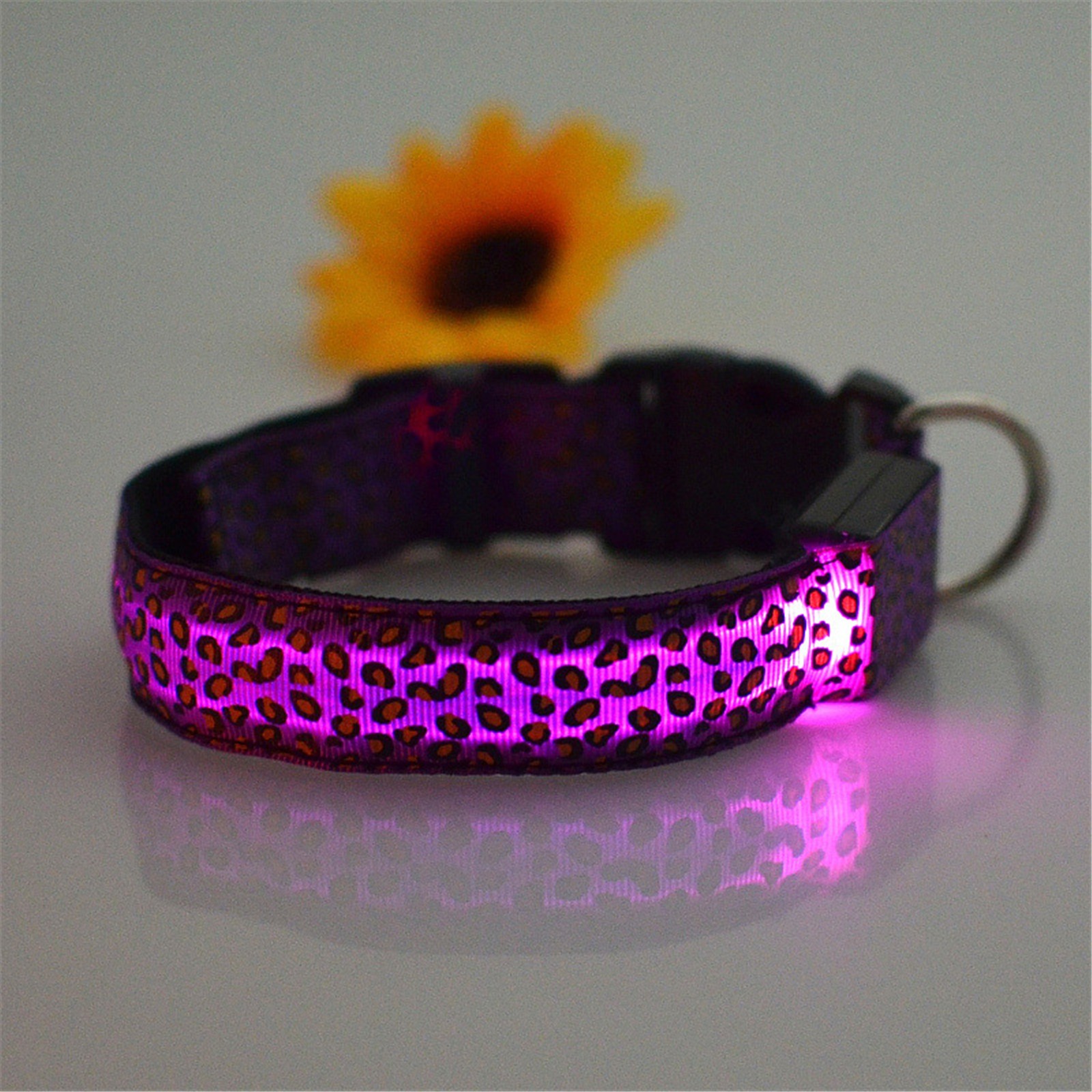 Led Luminous Pet Dog Collar Leopard Glowing Flash Puppy Collar For Night Safety Light-up Adjustable Necklace For Small Dogs