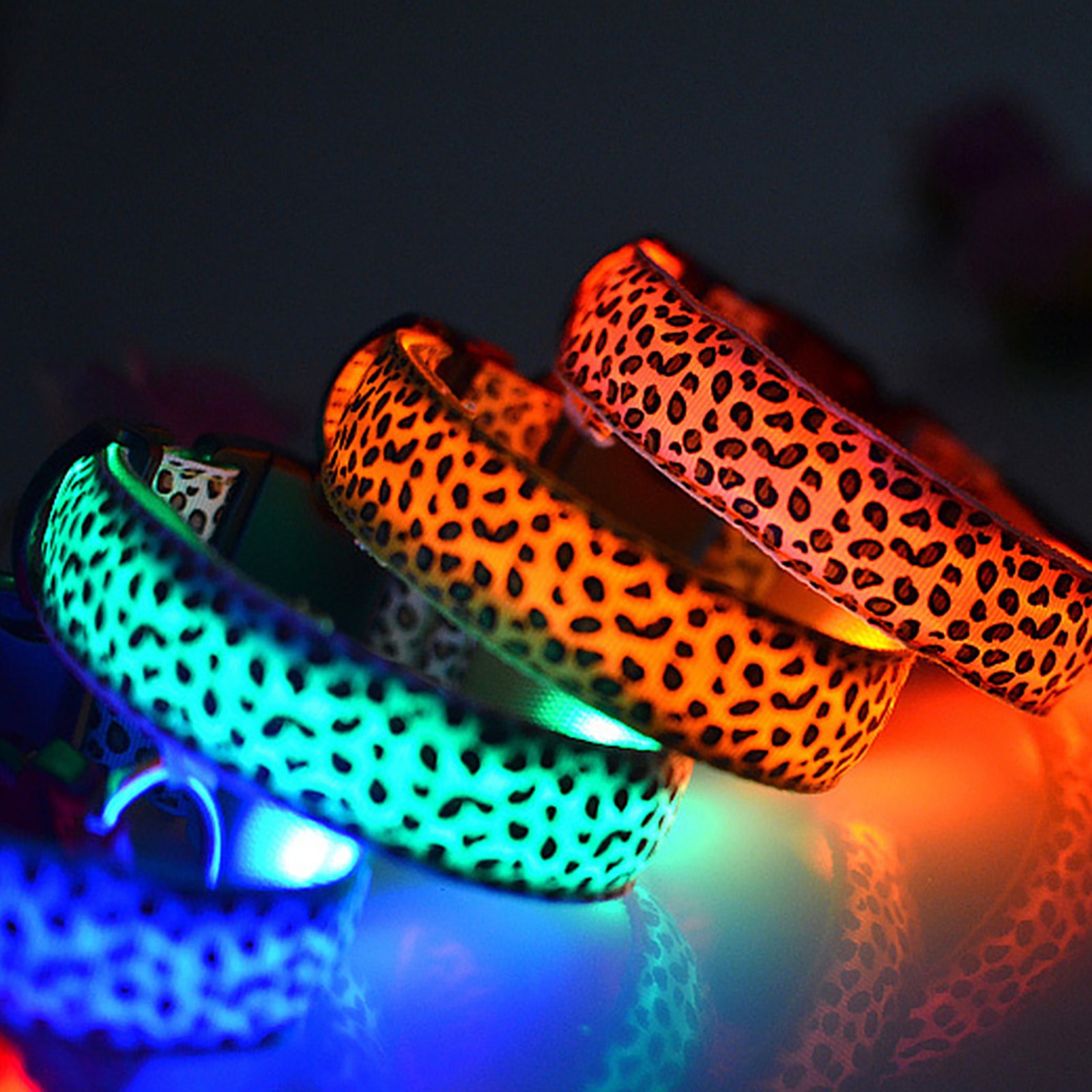 Led Luminous Pet Dog Collar Leopard Glowing Flash Puppy Collar For Night Safety Light-up Adjustable Necklace For Small Dogs