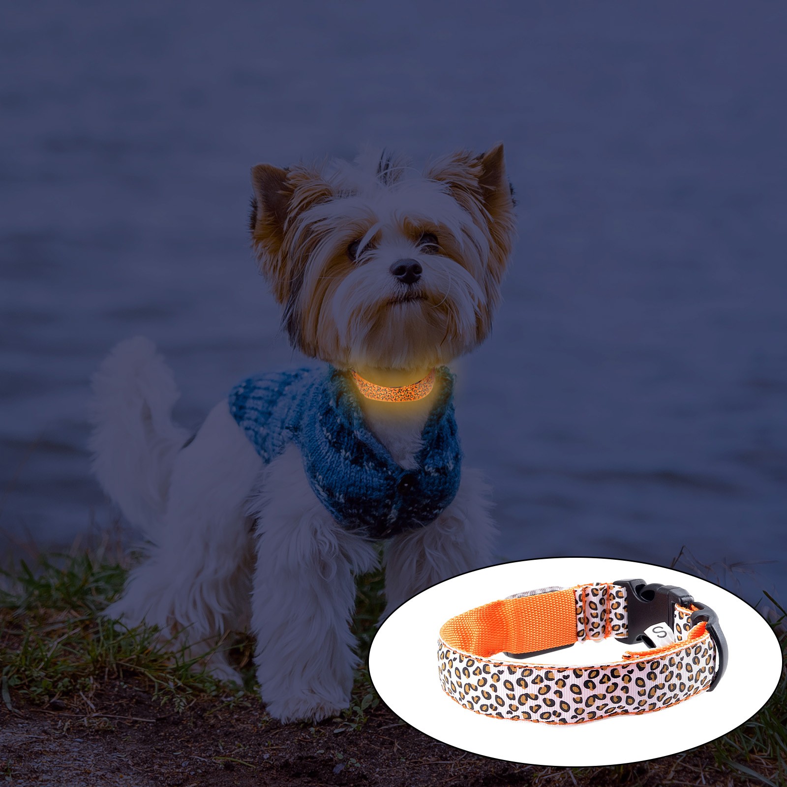 Led Luminous Pet Dog Collar Leopard Glowing Flash Puppy Collar For Night Safety Light-up Adjustable Necklace For Small Dogs