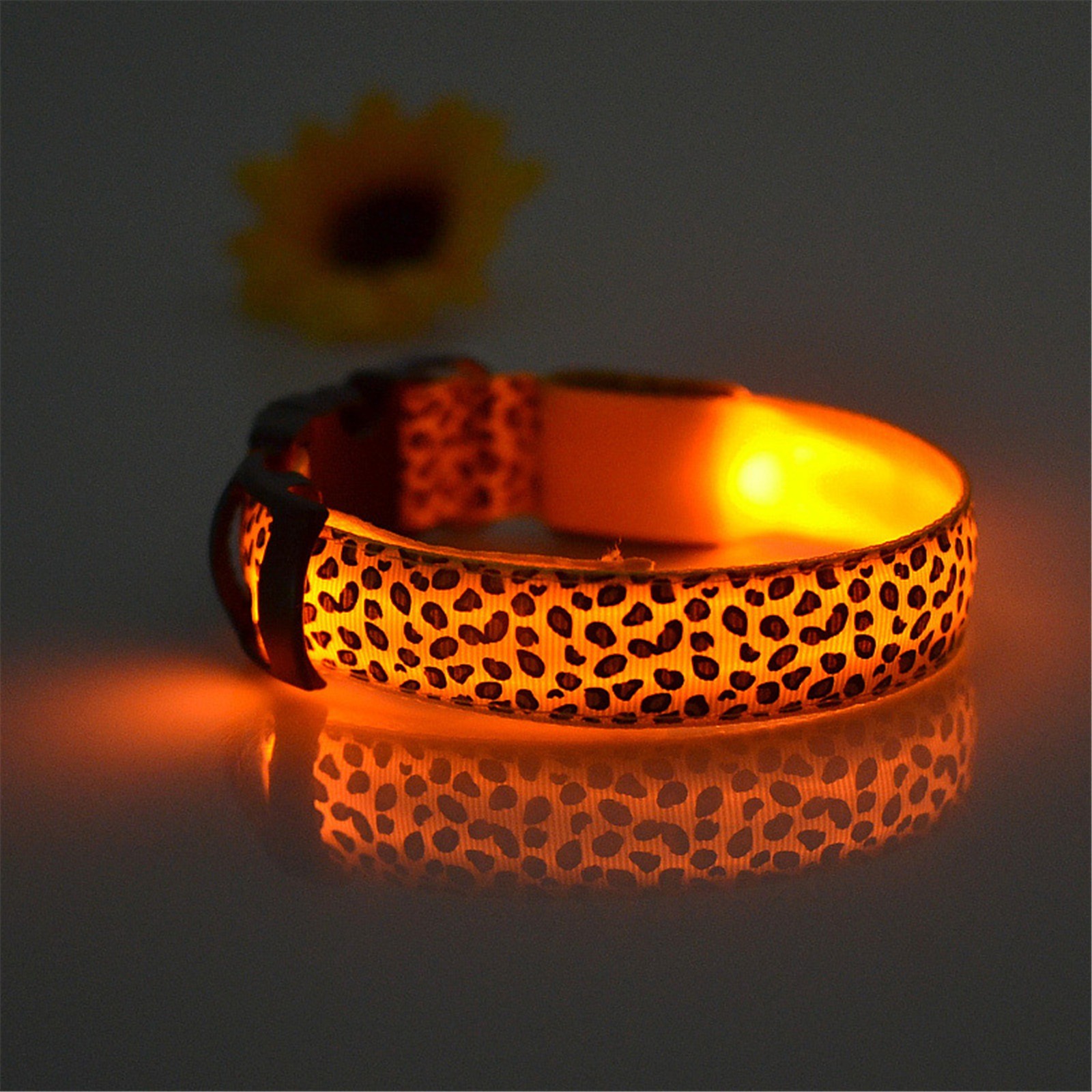 Led Luminous Pet Dog Collar Leopard Glowing Flash Puppy Collar For Night Safety Light-up Adjustable Necklace For Small Dogs