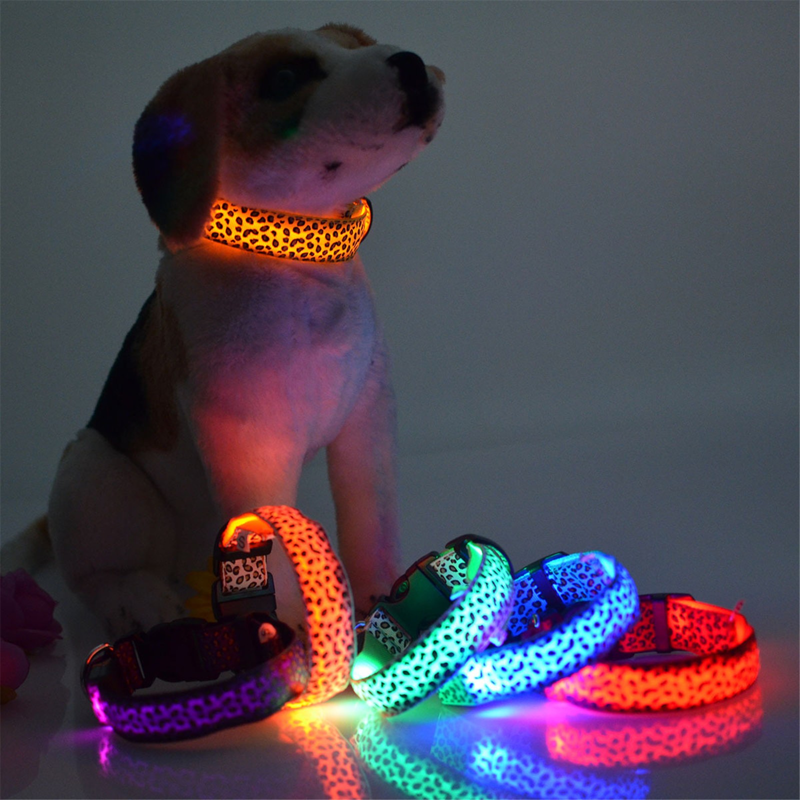 Led Luminous Pet Dog Collar Leopard Glowing Flash Puppy Collar For Night Safety Light-up Adjustable Necklace For Small Dogs