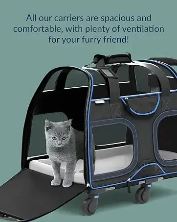 Katziela Rolling Pet Carrier - Airline Compliant with Removable Wheels - TSA Approved for Small Dogs and