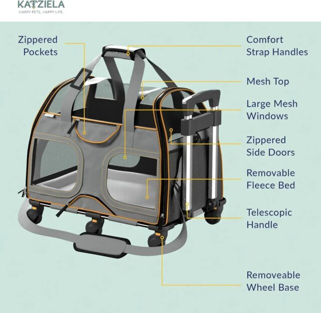 Katziela Rolling Pet Carrier - Airline Compliant with Removable Wheels - TSA Approved for Small Dogs and - Image 5