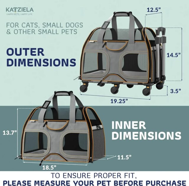 Katziela Rolling Pet Carrier - Airline Compliant with Removable Wheels - TSA Approved for Small Dogs and - Image 3