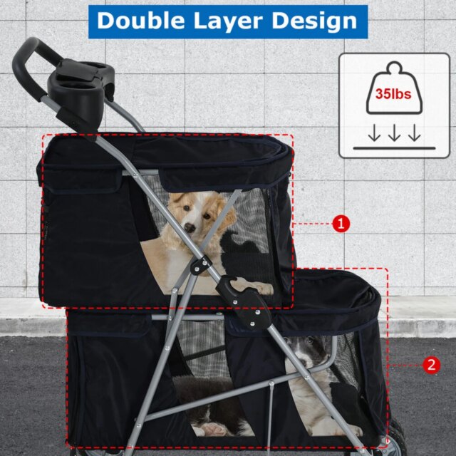 US Dog Stroller Cat Stroller Pet Carriers Bag Jogger Stroller for Small Medium Dogs - Image 2