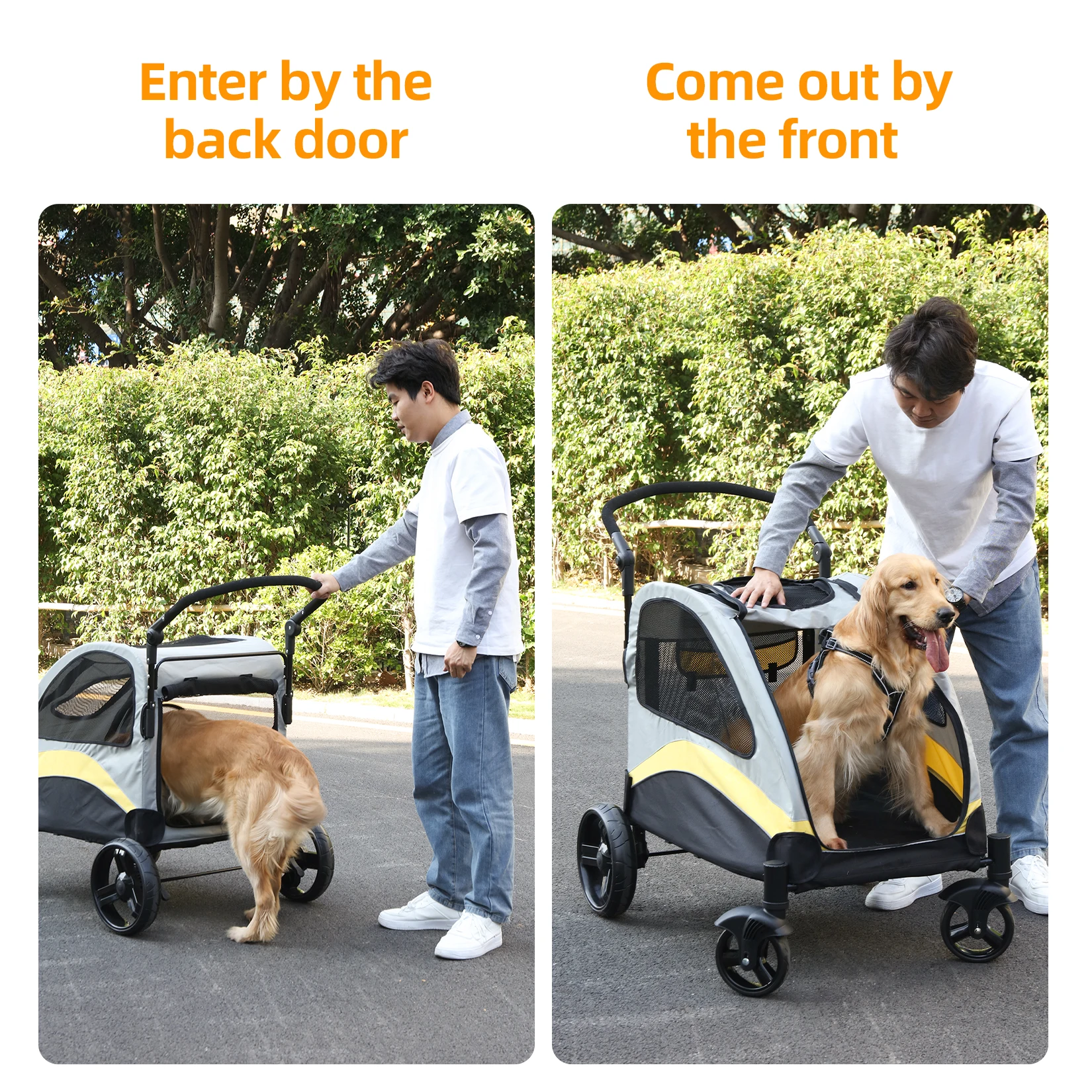 Dog Stroller Ultra-large 4 Wheels Pet Jogger Wagon Foldable Cart Travel Trolley Outdoor Animal Carrier Load Up To 55kg