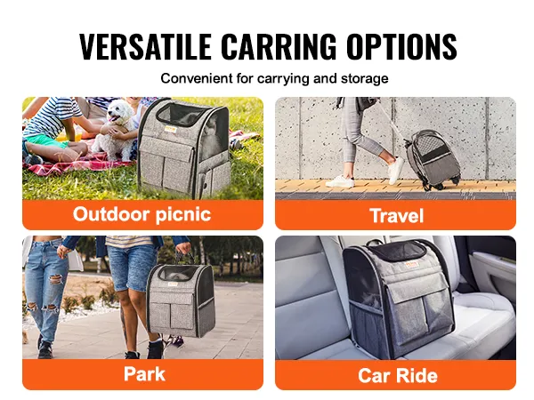 Dog Carrier with Wheels for Pets under 18 lbs VEVOR Cat Carrier with Wheels Grey with 1 Folding Bowl