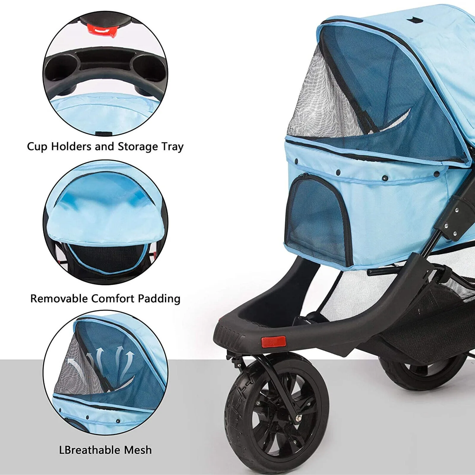 US 3 Wheel Pet Stroller Cat Dog Jogger Folding Travel Carrier w/ Cup Holder