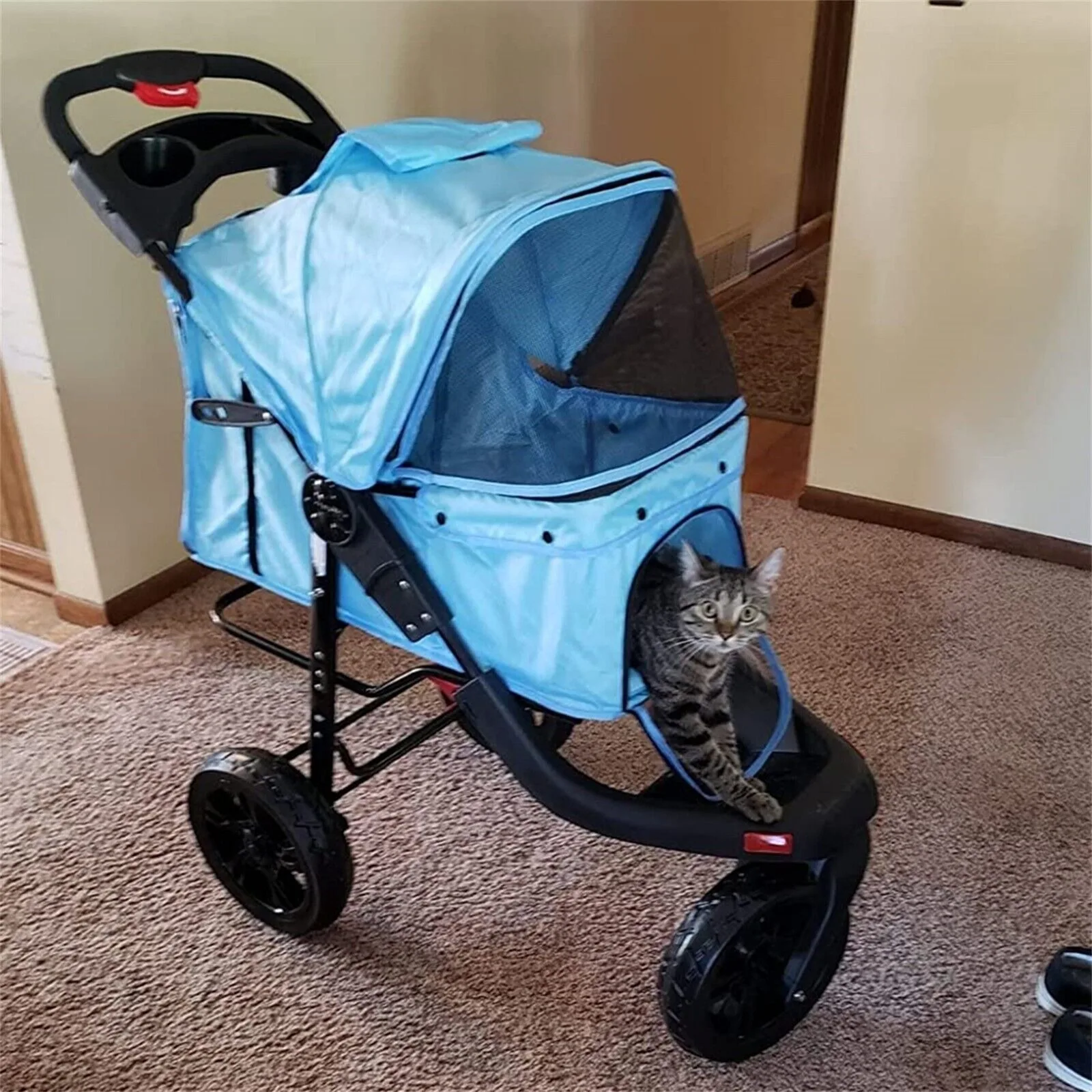 US 3 Wheel Pet Stroller Cat Dog Jogger Folding Travel Carrier w/ Cup Holder