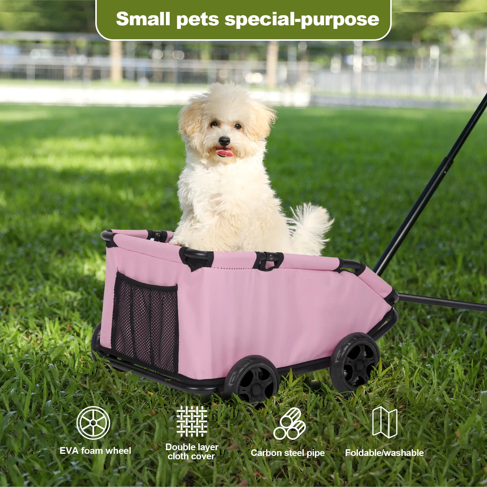 Small Pet Cart 4 Wheels Folding Dog Stroller Lightweight 360° Rotating Trolley Pet Stroller Small Cats Dogs Rolling Cat Carrier