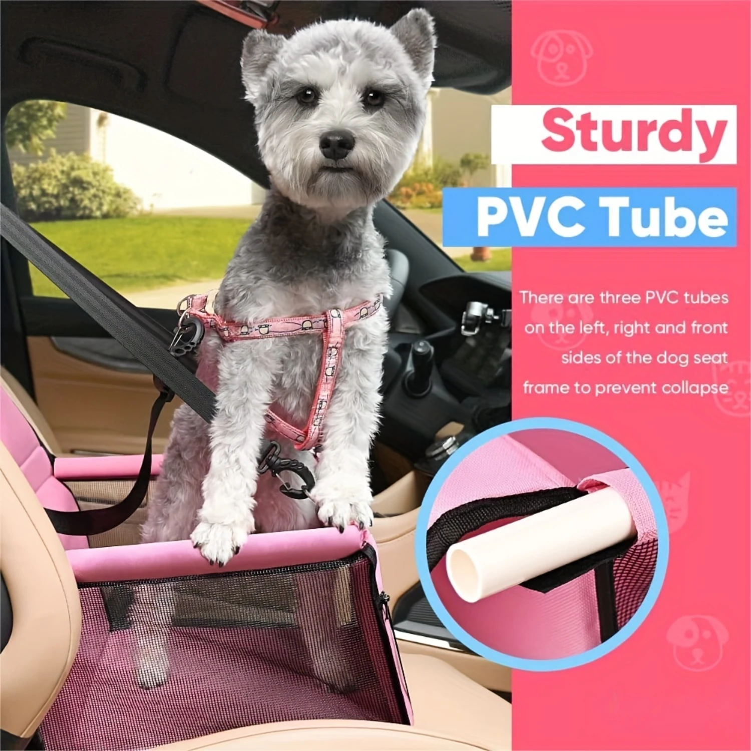 Pet Car Booster Seat For Dog Cat Portable And Breathable Bag With Seat Belt Dog Carrier Safety Stable For Travel Look Out With C