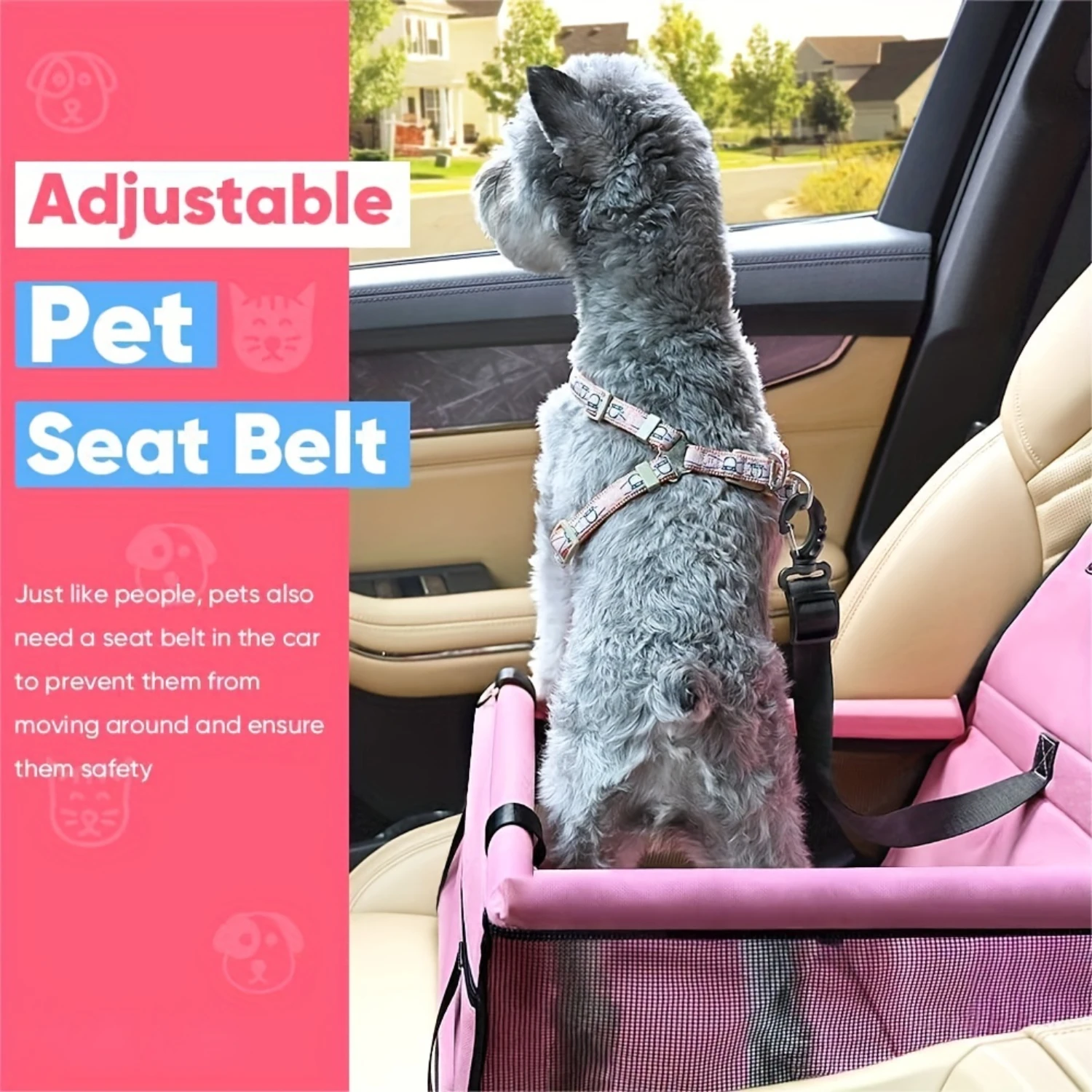 Pet Car Booster Seat For Dog Cat Portable And Breathable Bag With Seat Belt Dog Carrier Safety Stable For Travel Look Out With C