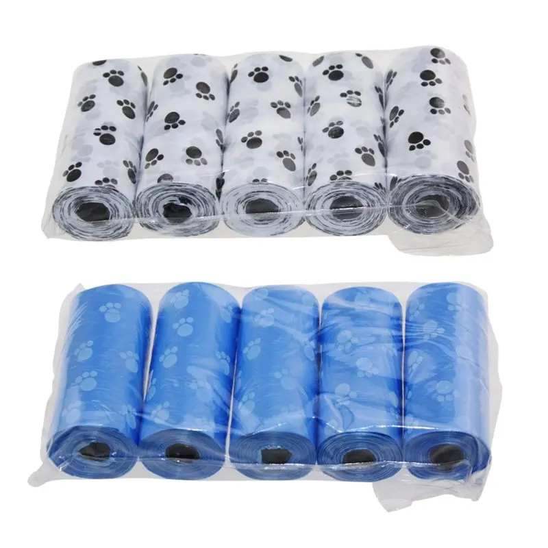 5 Pack/lot Roll Pets Dog Cat Poop Bags Biodegradable Pet Printing Disposable Products For Dogs Litter Poop Bags Housebreaking