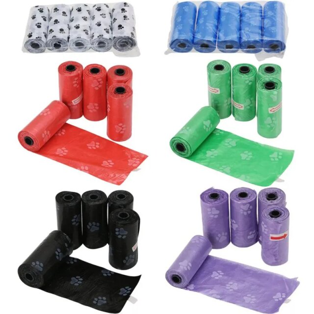 5 Pack/lot Roll Pets Dog Cat Poop Bags Biodegradable Pet Printing Disposable Products For Dogs Litter Poop Bags Housebreaking