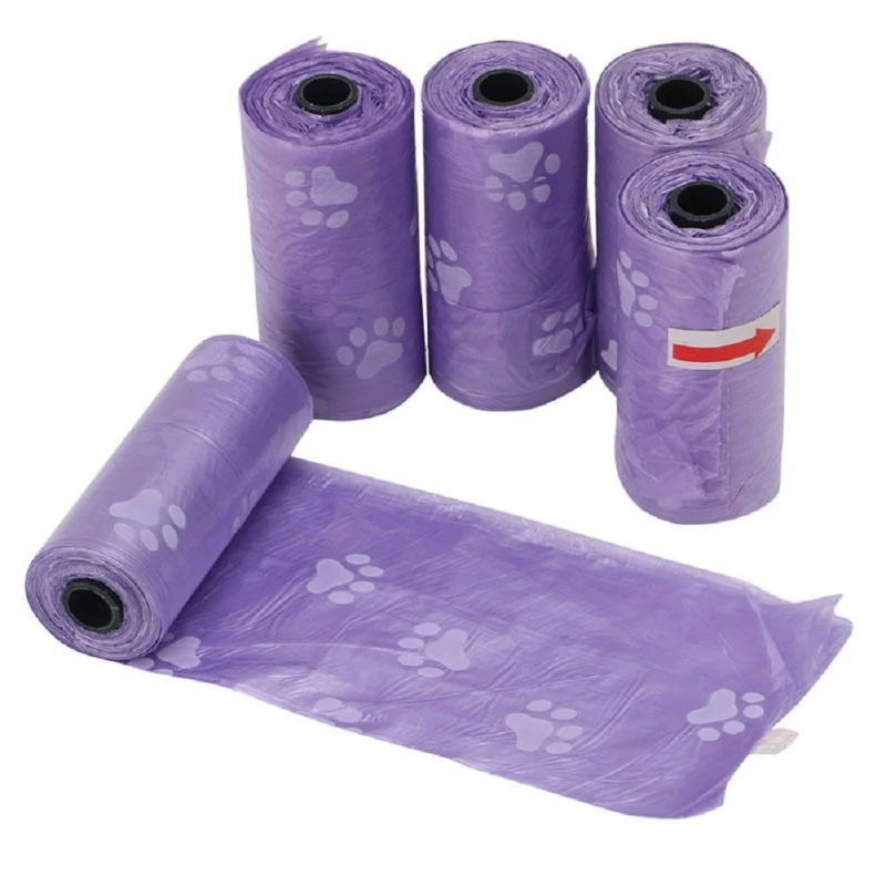 5 Pack/lot Roll Pets Dog Cat Poop Bags Biodegradable Pet Printing Disposable Products For Dogs Litter Poop Bags Housebreaking