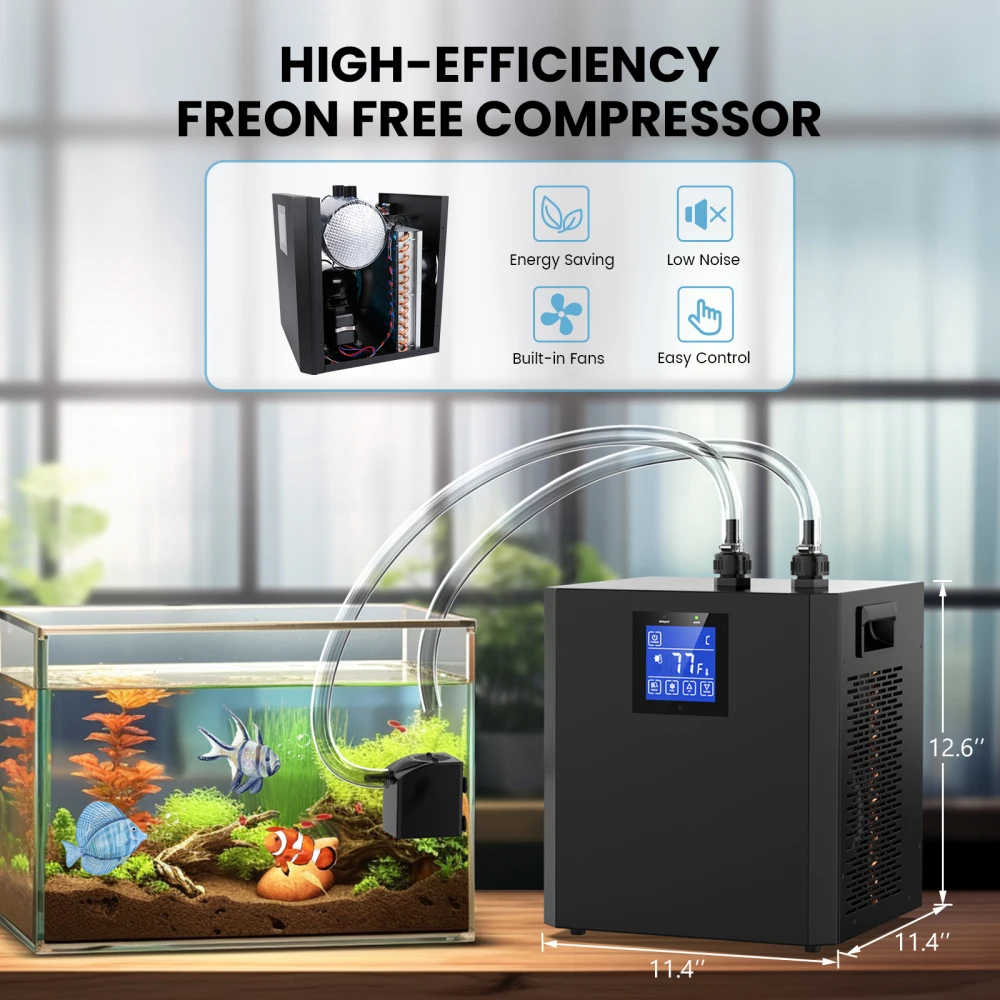 Aquarium Chiller 79Gal 1/3 HP Water Chiller for Hydroponics System Home Use Axolotl Fish Coral Shrimp 110V with Pump and Pipe