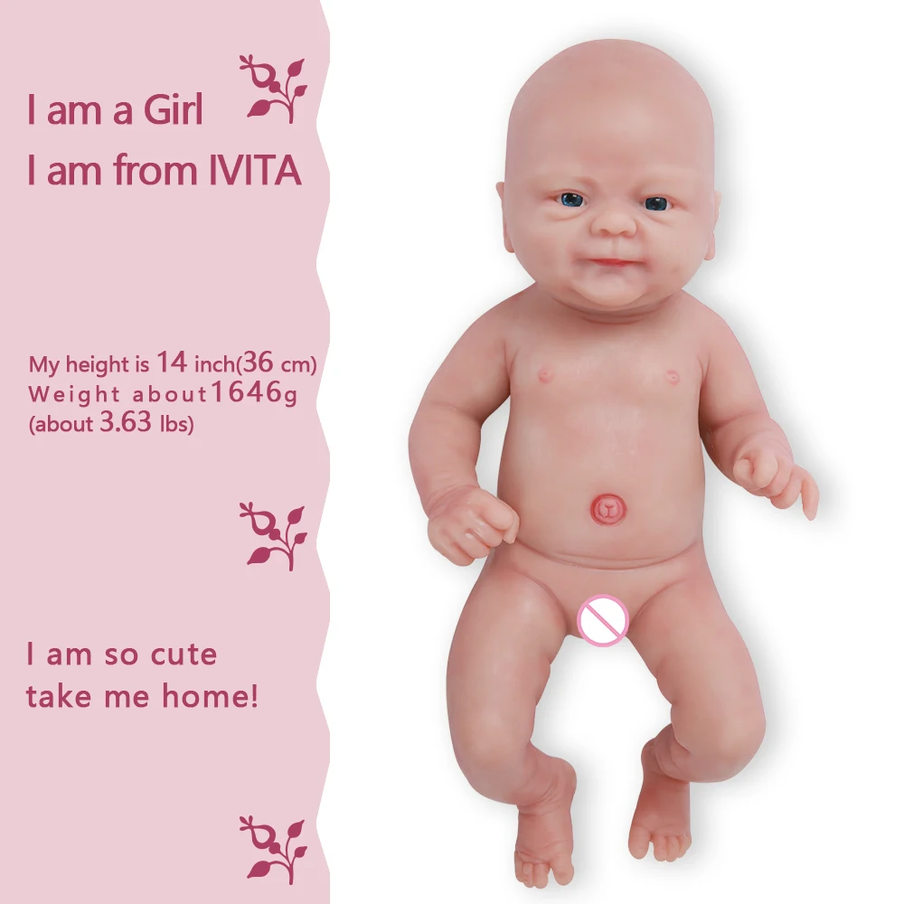 IVITA 14inch 1.65kg Full Body Silicone Bebe Reborn Doll Soft Lifelike Baby DIY Blank Toys Realistic Girl Baby Dolls for Children