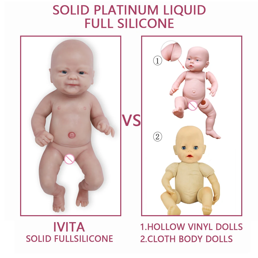 IVITA 14inch 1.65kg Full Body Silicone Bebe Reborn Doll Soft Lifelike Baby DIY Blank Toys Realistic Girl Baby Dolls for Children