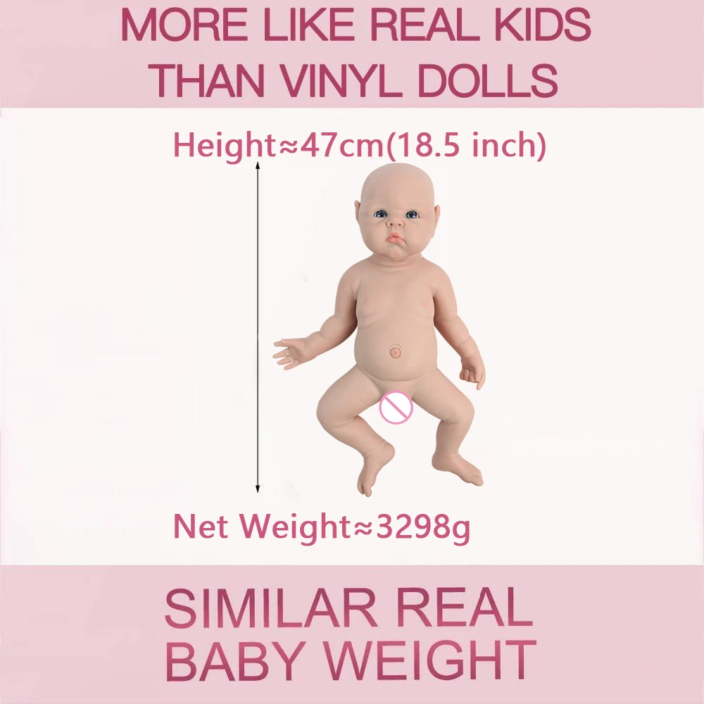 IVITA WG1525 47cm 3.29kg 100% Silicone Reborn Baby Doll Realistic Unpainted Girl Dolls with Eyes Baby DIY Blank Children Toys