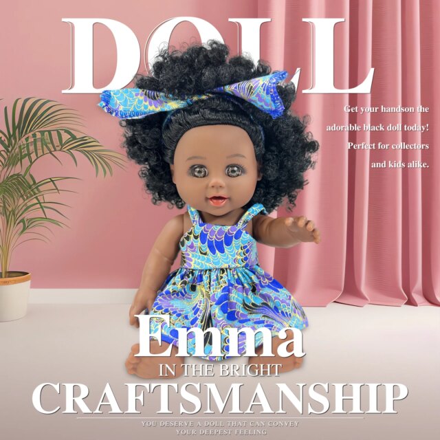 Black Baby Doll 10/12 inch American African Black Girl Doll with Dress Realistic Reborn Baby Doll For Kids Silicone Toys Gift