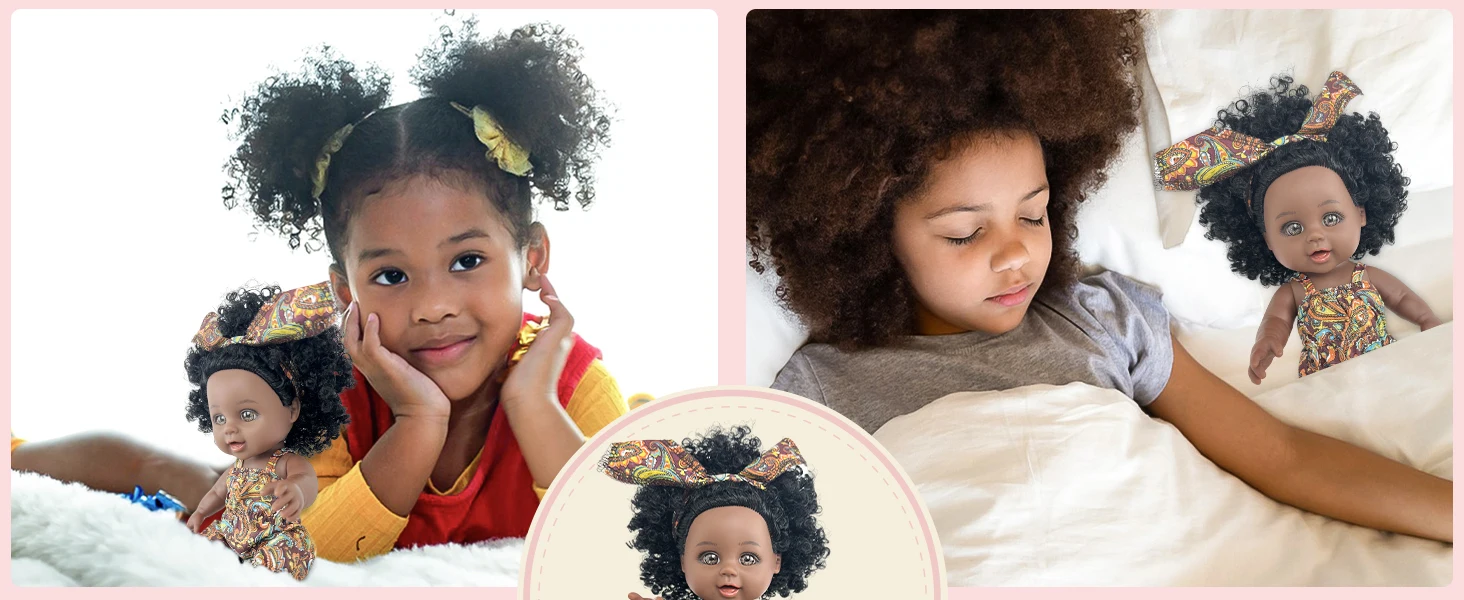 Black Baby Doll 10/12 inch American African Black Girl Doll with Dress Realistic Reborn Baby Doll For Kids Silicone Toys Gift